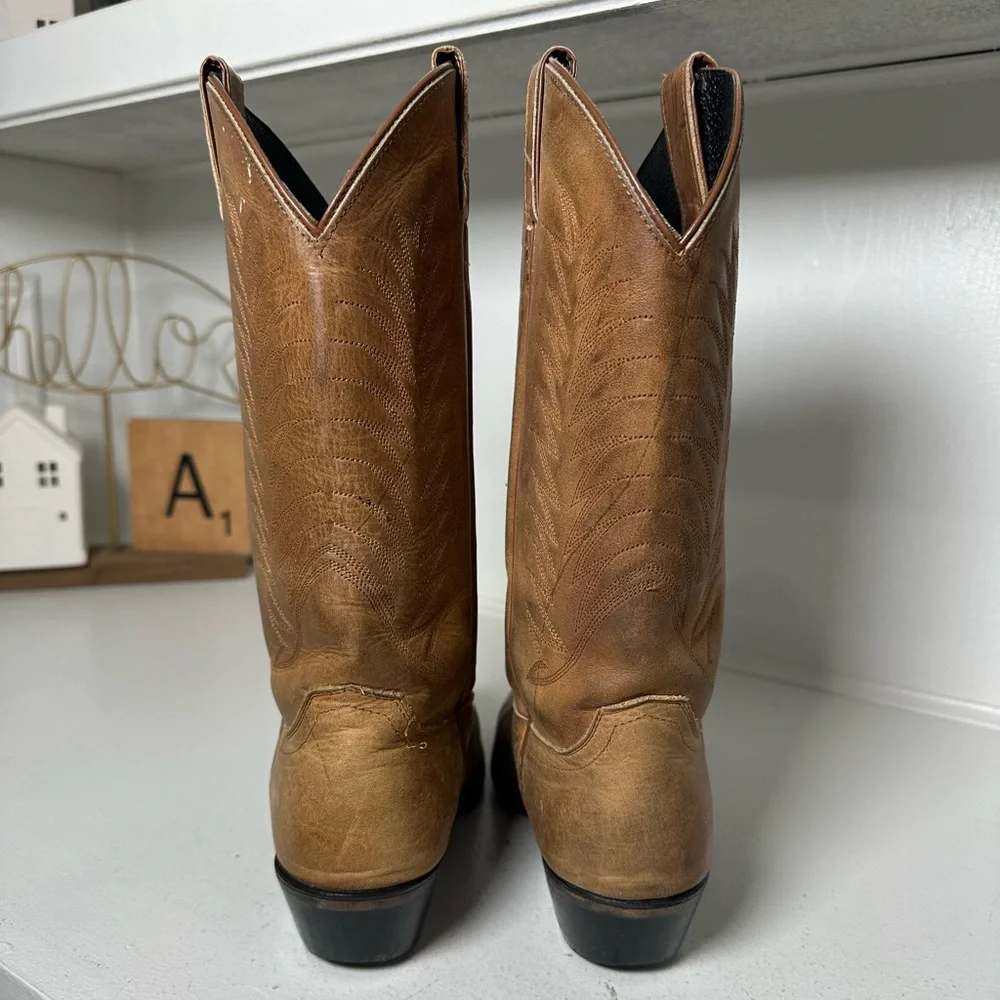 **SOLD**Diamond J Women’s Cowboy Boots Size 7.5 Tan Leather Western Boots - Picture 6 of 10
